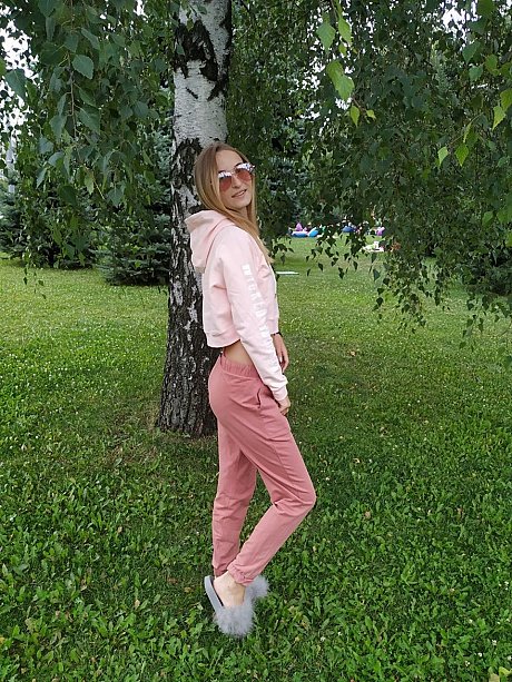 Skinny blonde amateur Katie posing in her lovely sportswear in public - Image 5 of 20  in Legs category  