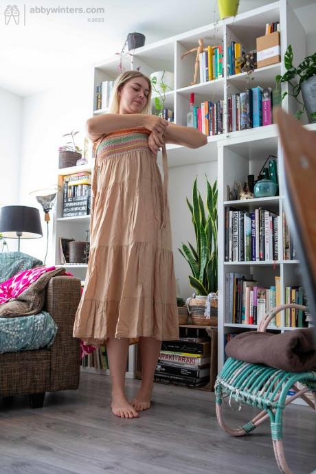 Curvy amateur teen Denise D teases with her curves while changing her clothes - #1538628