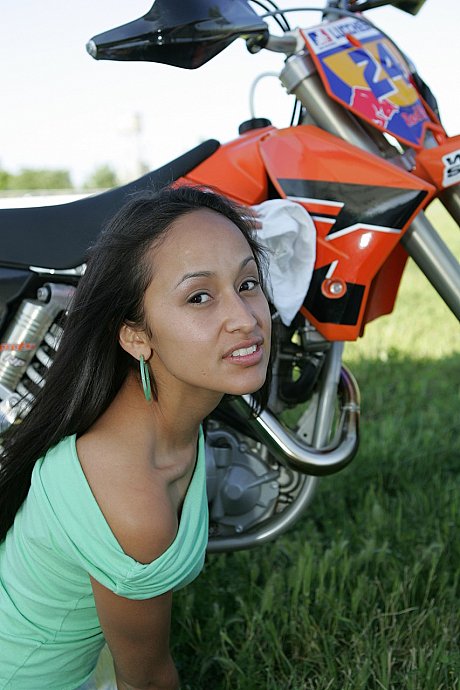 Breathtaking hispanic Pamy posing for outdoors for a motorcycle magazine - Image 2 of 20  in Outdoor category   featuring Pamy 