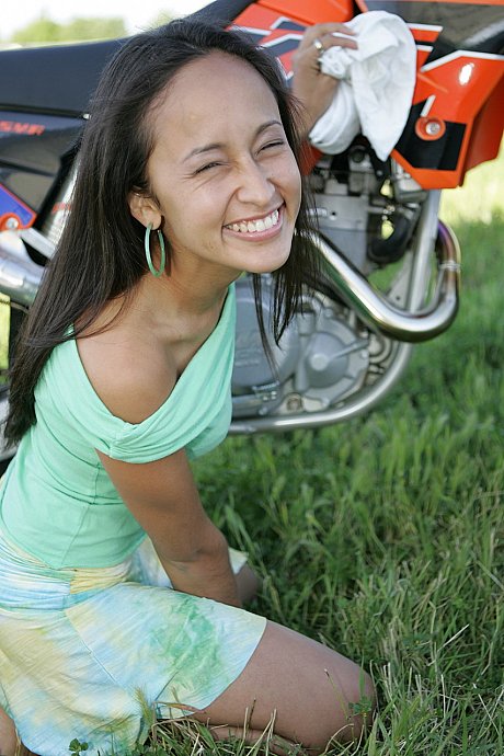 Breathtaking hispanic Pamy posing for outdoors for a motorcycle magazine - Image 4 of 20  in Outdoor category   featuring Pamy 