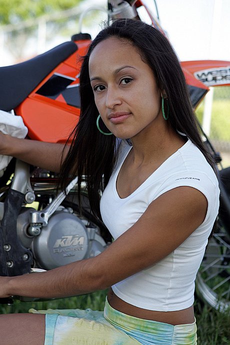 Breathtaking hispanic Pamy posing for outdoors for a motorcycle magazine - Image 13 of 20  in Outdoor category   featuring Pamy 
