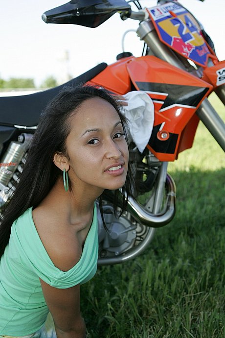 Breathtaking hispanic Pamy posing for outdoors for a motorcycle magazine - Image 19 of 20  in Outdoor category   featuring Pamy 