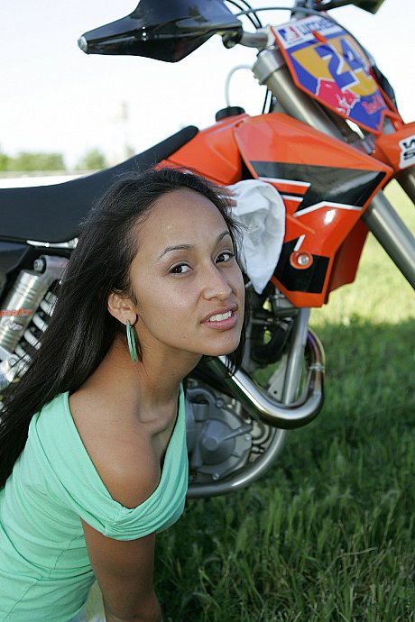 Breathtaking hispanic Pamy posing for outdoors for a motorcycle magazine - Image 20 of 20  in Outdoor category   featuring Pamy 