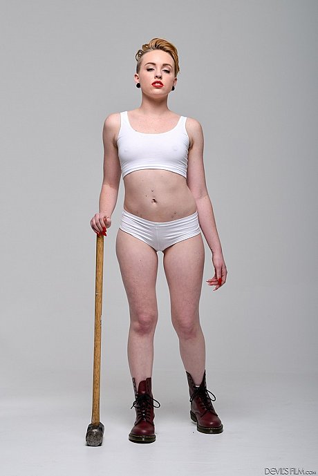 Blondie bombshell Miley Mae in white panties showing cute pierced tongue - Image 1 of 15  in Dildo category   featuring Miley Mae 