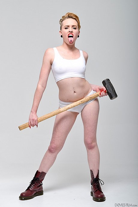 Blondie bombshell Miley Mae in white panties showing cute pierced tongue - Image 7 of 15  in Dildo category   featuring Miley Mae 