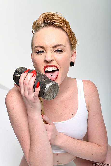 Blondie bombshell Miley Mae in white panties showing cute pierced tongue - Image 13 of 15  in Dildo category   featuring Miley Mae 