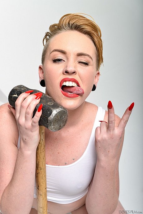 Blondie bombshell Miley Mae in white panties showing cute pierced tongue - Image 14 of 15  in Dildo category   featuring Miley Mae 