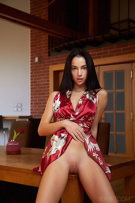 Dark haired young Kama Oxi highlights her pink vagina after getting undressed - Image 2 of 12  in Pussy category   featuring Kama Oxi 