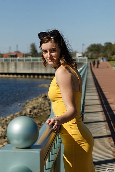 Naughty amateur flashes a pantyless upskirt and her natural titties outdoors - Image 2 of 13  in Outdoor category   featuring Meadow Brink 