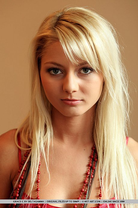 Gorgeous slim yellow-haired with small boobs Grace C reveals her shaved pussy - Image 1 of 18  in Pussy category   featuring Pinky June 