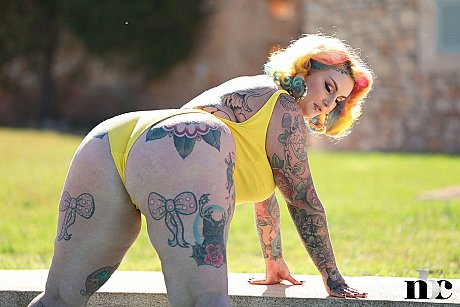 Horny tattooed BBW Galda Lou doffs her swimsuit & shows her huge boobies outdoors - Image 6 of 21  in Outdoor category   featuring Galda Lou