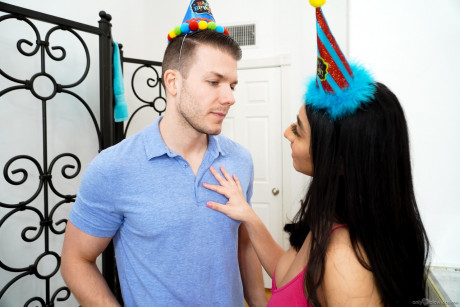 Curvy hispanic young Violet Myers swallows a lover while at a birthday party - #745144