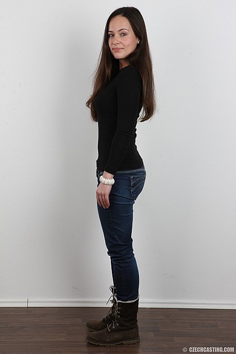 Beautiful brunette in jeans peels slowly for this photo striptease series - Image 3 of 20  in Babe category   featuring Katerina 
