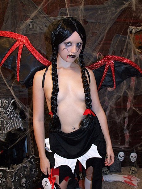 Pigtailed chinese MILF Kitty strips to pose naked in a horror cosplay solo - Image 6 of 21  in Pussy category   featuring Kitty 
