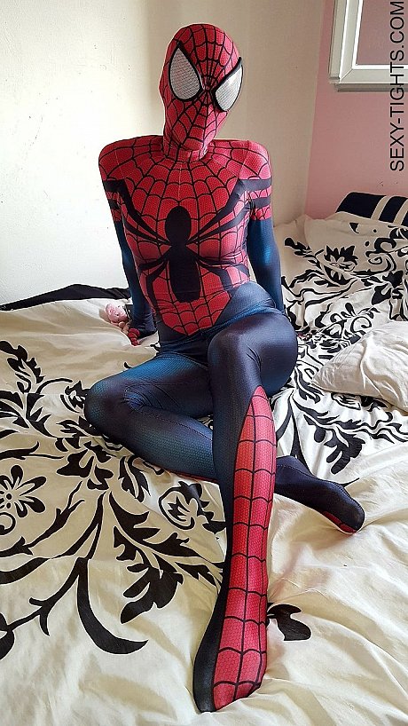 Cosplayer shows off her tight booty in a Spiderman costume on her bed - Image 1 of 15  in Sexy category  