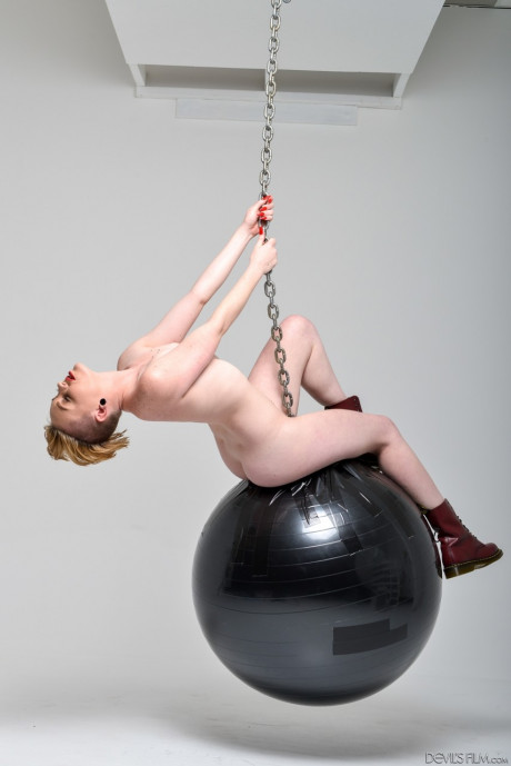 Seductive blondy doll with a pretty butt Miley Mae mounts a wrecking ball - #125632