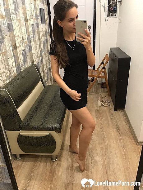 Adorable brunette teen strips in the mirror and poses booty naked - Image 3 of 21  in Babe category  