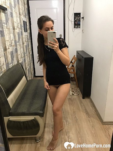 Adorable brunette teen strips in the mirror and poses booty naked - Image 13 of 21  in Babe category  