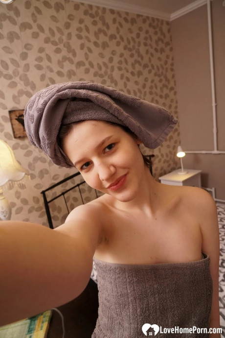 Stunning amateur takes nude selfies showing her small tits & her lickable clit - #1539149