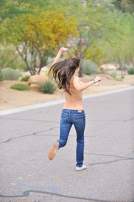 Cute gf April displays her amazing melons and poses outdoors - Image 17 of 20  in Lesbian category   featuring Danielle Delaunay, April ONeil 