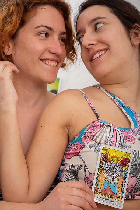 Spanish lesbian lovers Pilar and Catalina A strip and finger each other