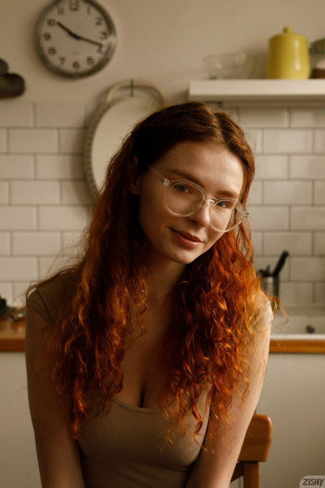 Hot redheaded amateur babe Kari Pitinova strips & teases with her gigantic breasts - #1237491
