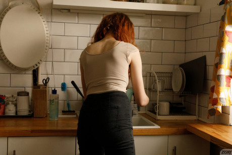 Hot redheaded amateur babe Kari Pitinova strips & teases with her gigantic breasts - #1237492