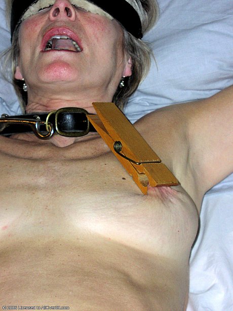 Cougar Justine gets tied up and has her nips clamped before rubbing her twat - Image 10 of 20  in Pussy category   featuring Justine 