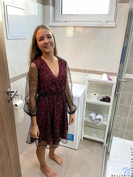 Sweet teen Bellaria reveals her tan lined body while showering - Image 1 of 16  in Teen category   featuring Bellaria 