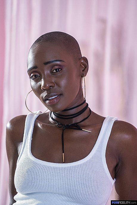 Bald ebony Zaawaadi exposes her firm body and touches her snatch in a solo - Image 1 of 20  in Ass category   featuring Zaawaadi 