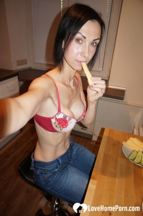 Skinny MILF displaying her gigantic fake boobies in her own selfie compilation - #553953