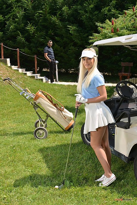 Nasty blondy Candee Licious enjoys outdoor sex with her golf instructor - Image 3 of 21  in Skirt category   featuring Candee Licious 