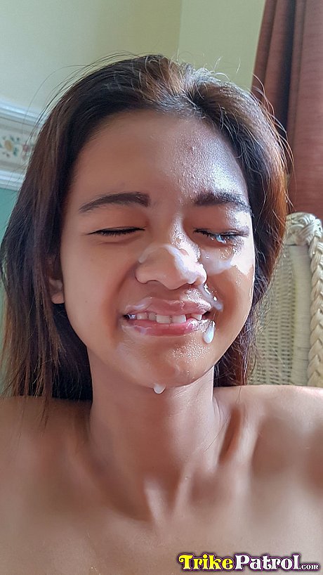 Fresh young asian skank girl broad Lyka takes a facial cumshot after fucking in ebony leggings - Image 12 of 12  in Pussy category   featuring Lyka 