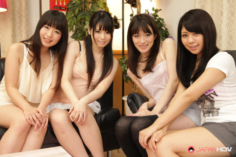 A group of ravishing sexy Japanese whores get nude while boys look on - #1285757