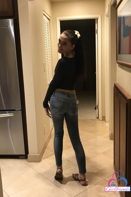 Pretty skinny girlfriend Brooke Haze flaunts her tiny boobs and furry vagina - #1373867