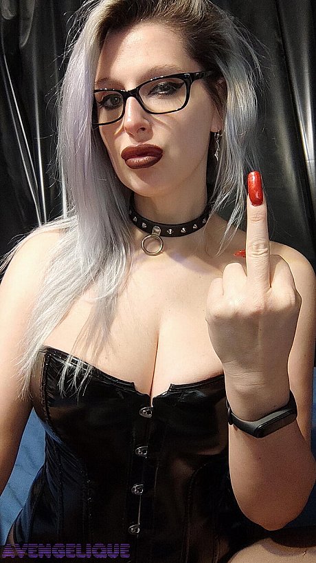 Platinum blondy Avengelique models a latex corset and leggings in glasses - Image 5 of 16  in Pantyhose category   featuring Avengelique 