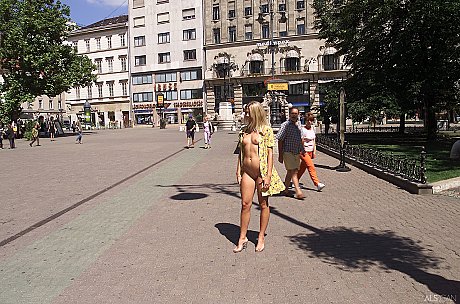 Blondy young Krisztina removes her yellow dress and flaunts her body in public - Image 12 of 20  in Pussy category   featuring Krisztina 