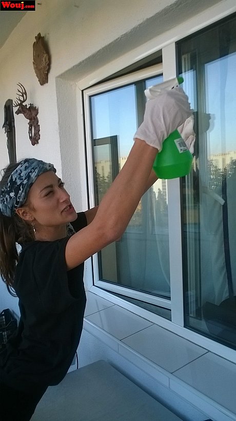 Cute housewife WouJ flaunts her large ass while cleaning the windows outdoors - Image 5 of 15  in Teen category   featuring WouJ 