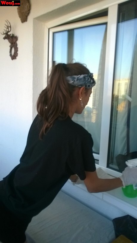 Cute housewife WouJ flaunts her large ass while cleaning the windows outdoors - Image 14 of 15  in Teen category   featuring WouJ 