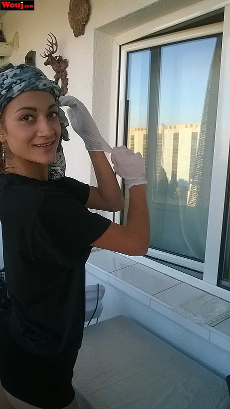 Cute housewife WouJ flaunts her large ass while cleaning the windows outdoors - Image 15 of 15  in Teen category   featuring WouJ 