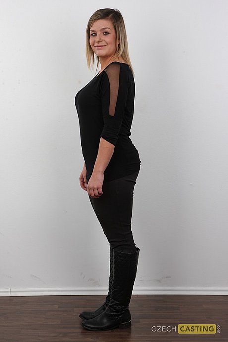 Amateur model with humongous titties spreads her legs after standing nude - Image 3 of 20  in Pussy category   featuring Veronika 