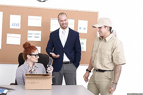 Red Hair secretary Lennox Luxe fucking large dong at work in nylons - Image 1 of 16  in Teen category   featuring Sean Lawless, Lennox Luxe 