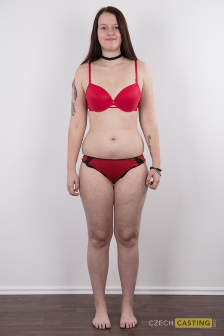 Amateur lady girlfriend broad Katka stands undressed in a black choker for her naked premiere - #1120750