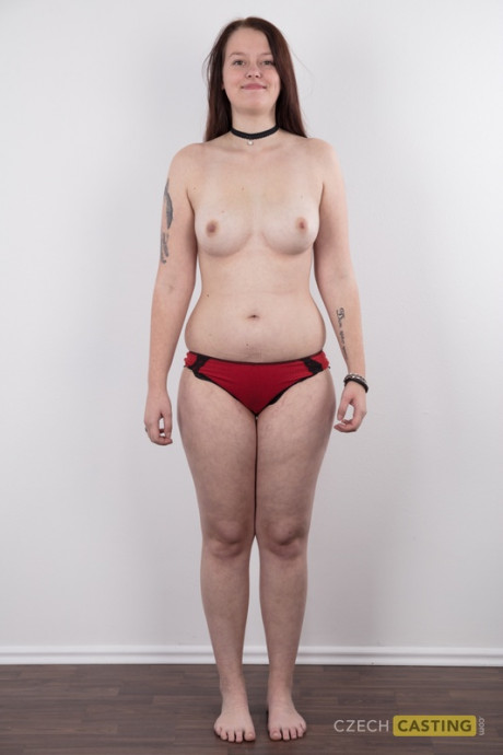 Amateur lady girlfriend broad Katka stands undressed in a black choker for her naked premiere - #1120752