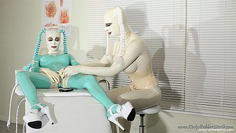 Slutty Latex Lara in full body latex gets toyed by a busty latex-clad doctor - Image 12 of 16  in Dildo category   featuring Latex Lara 