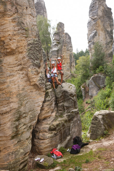 Sexy adventurers Sara J, Nessy & Ester B go topless while climbing a mountain - #770010