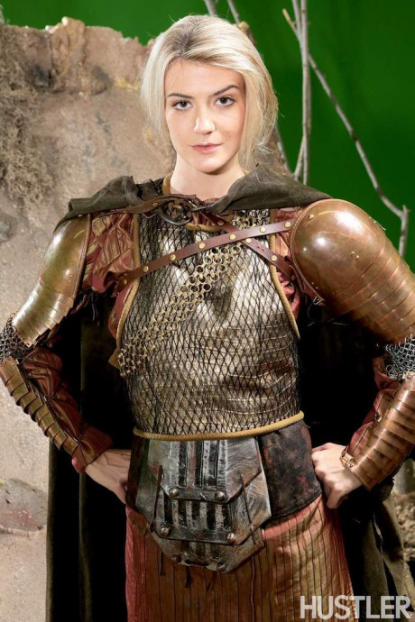 Blondy female Amanda Tate strips off her medieval cosplay outfit - #475108