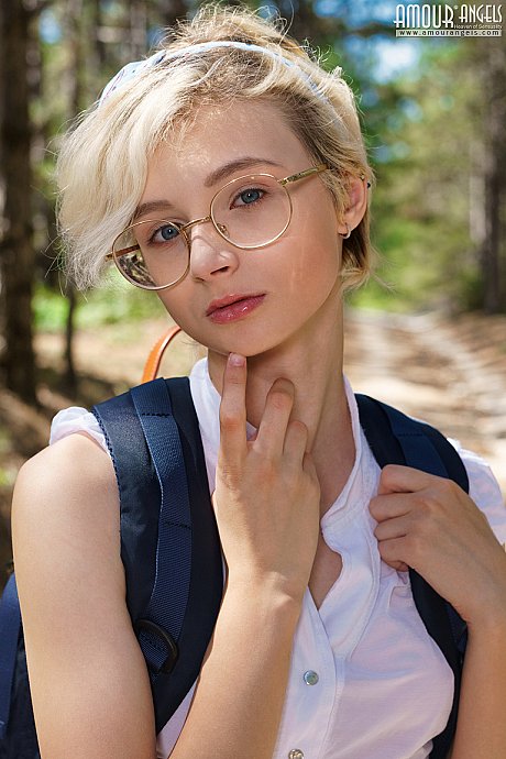 Fresh teenie looking girl girl girl Azshara strips off school clothes on a dirt road in woods - Image 14 of 20  in Outdoor category   featuring Azshara 
