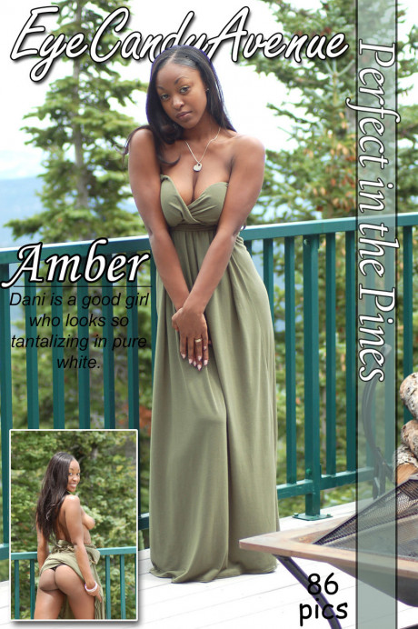 Ebony amateur Amber releases her big breasts from a long dress on a balcony - #156469