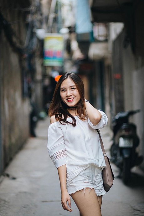 Adorable oriental sluts posing in their hot white outfits in public - Image 5 of 21  in Outdoor category  